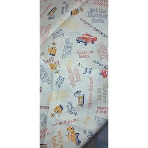 Vintage 70s CB Radio Trucker Slang Novelty Fabric 10-4 Smokey Tijuana Taxi Cream